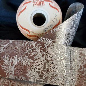 Vintage WFR Fabric Ribbon. SIlver Metalic Leaf.